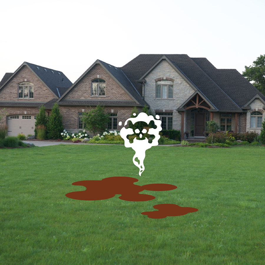Residential excavation and septic system services fixed a stinky breakout and restored the home and yard into a clean play space for the family.